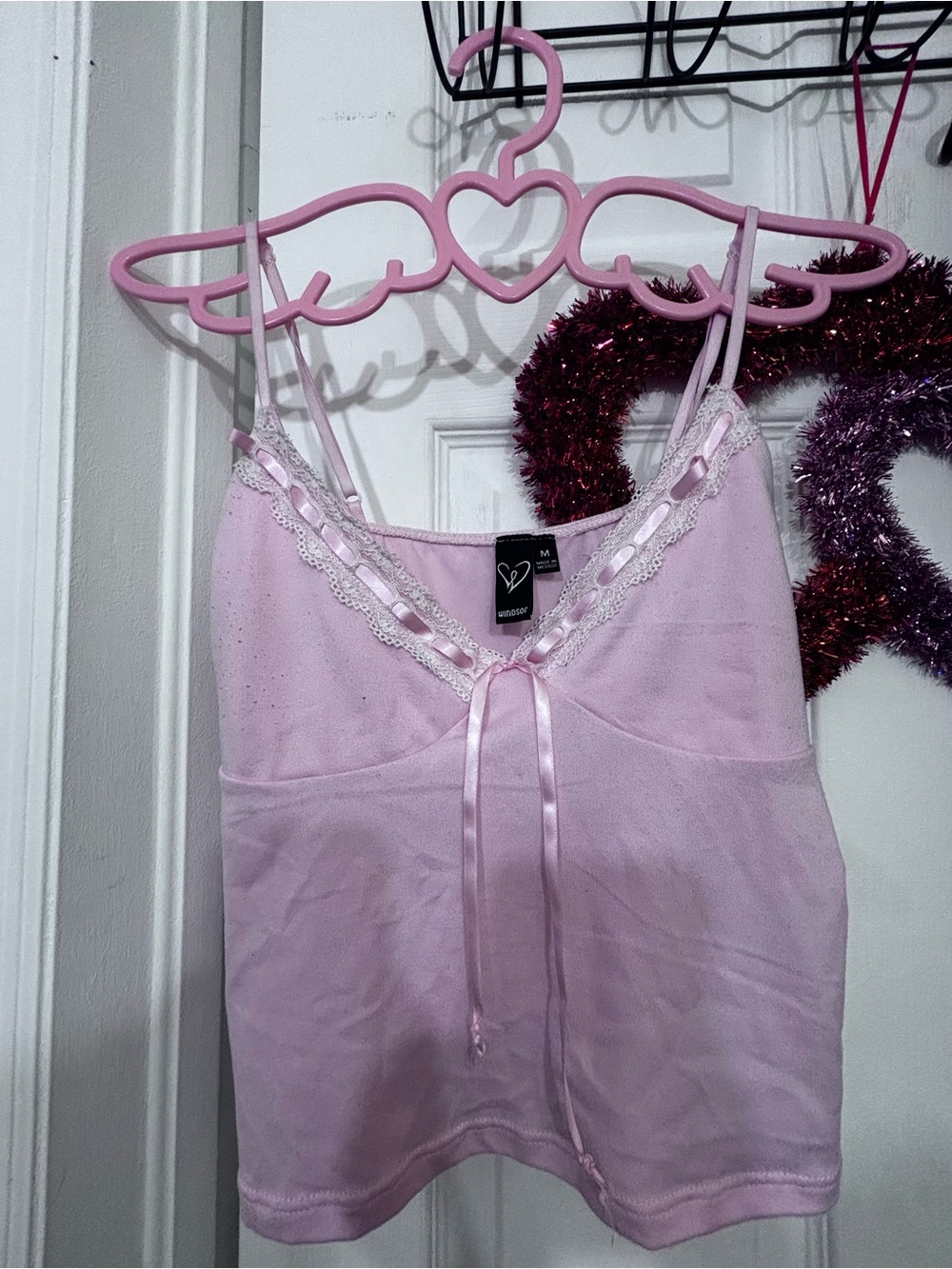 Windsor Light Pink Lace-Trim Satin Ribbon Cami